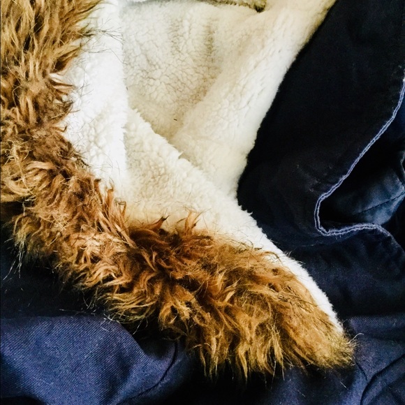 Lady Cotton Parka Jacket w/ Fur Lined Hood, Navy - Picture 5 of 7